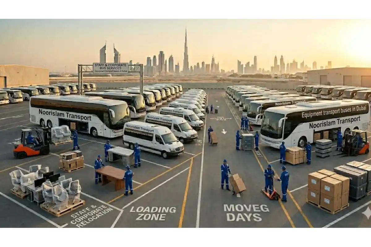 Equipment transport buses in Dubai